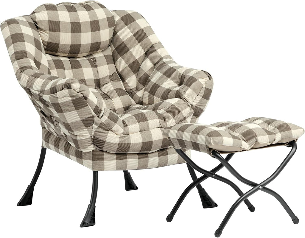 HollyHOME Fabric Large Lazy Chair, Accent Reading Chair, Cozy Lounge Chair with Armrest, Leisure Sofa Chair for Living Room, Bedroom, Dorm, Dark Grey - Grand Goldman