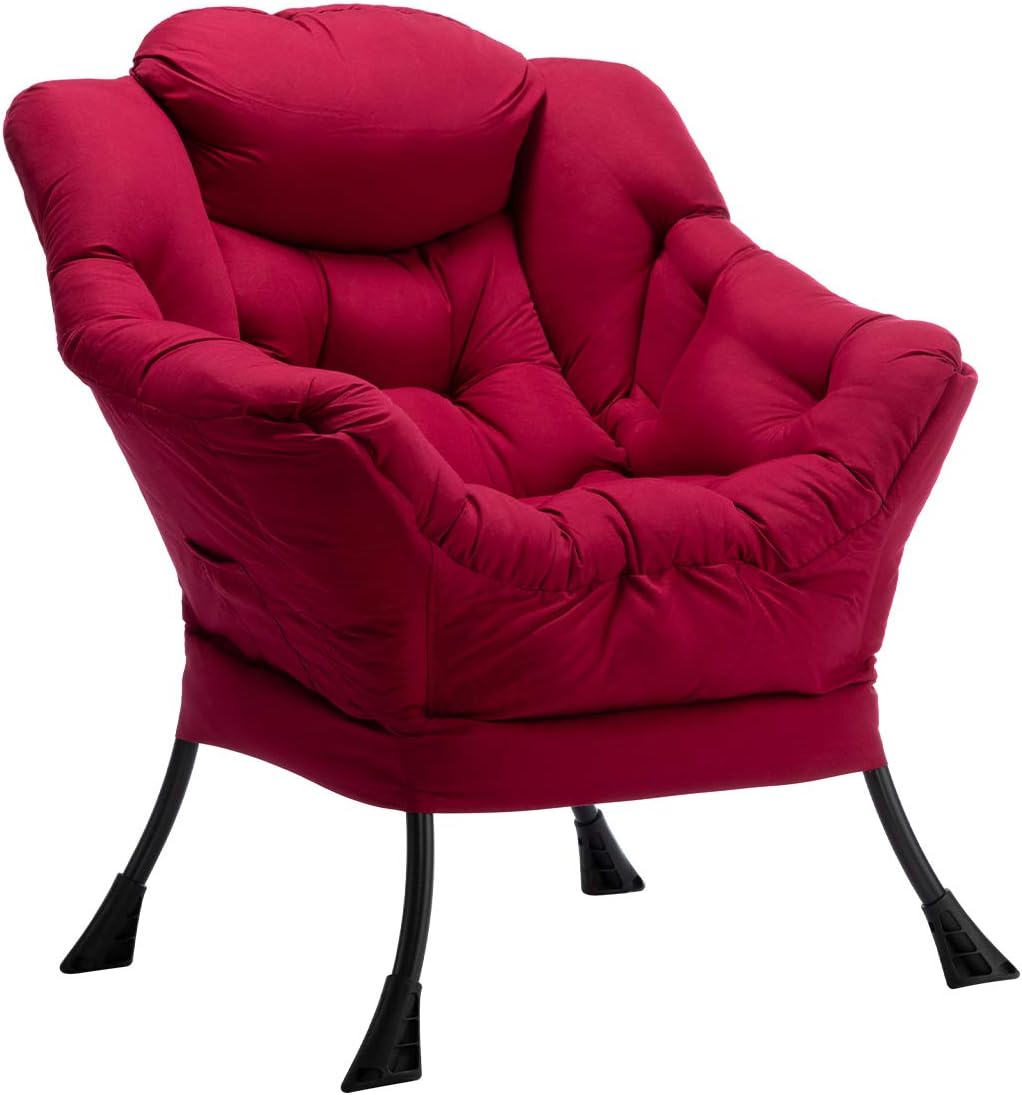 HollyHOME Fabric Large Lazy Chair, Accent Reading Chair, Cozy Lounge Chair with Armrest, Leisure Sofa Chair for Living Room, Bedroom, Dorm, Dark Grey - Grand Goldman