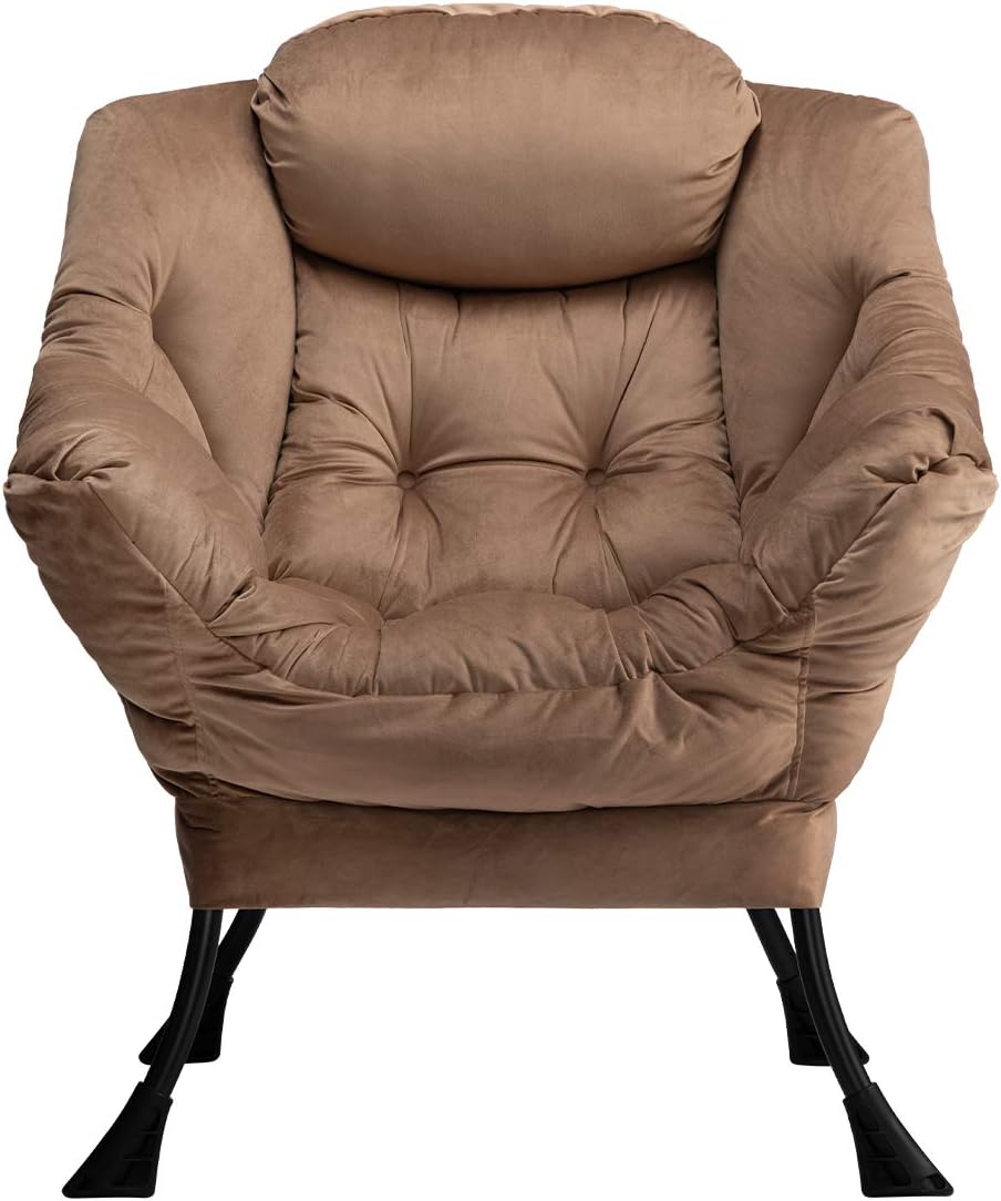 HollyHOME Fabric Large Lazy Chair, Accent Reading Chair, Cozy Lounge Chair with Armrest, Leisure Sofa Chair for Living Room, Bedroom, Dorm, Dark Grey - Grand Goldman