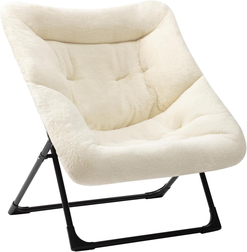 HollyHOME X-Large Saucer Chair, Comfy Oversized Folding Chair, Faux-Fur Reading Chair for Teens, Adults, Foldable Accent Lazy Chair, Metal Frame Lounge Chair for Living Room, Bedroom, Dorm, Grey - Grand Goldman