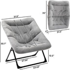 HollyHOME X-Large Saucer Chair, Comfy Oversized Folding Chair, Faux-Fur Reading Chair for Teens, Adults, Foldable Accent Lazy Chair, Metal Frame Lounge Chair for Living Room, Bedroom, Dorm, Grey - Grand Goldman