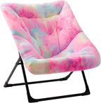 HollyHOME X-Large Saucer Chair, Comfy Oversized Folding Chair, Faux-Fur Reading Chair for Teens, Adults, Foldable Accent Lazy Chair, Metal Frame Lounge Chair for Living Room, Bedroom, Dorm, Grey - Grand Goldman