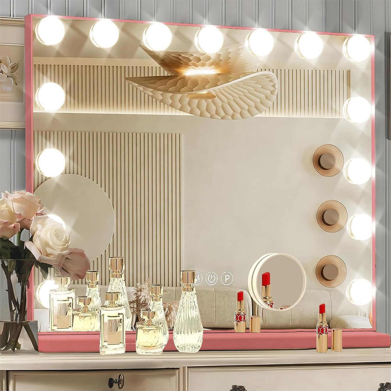 Hollywood Vanity Mirror with Lights, 23 x 18 Inch Led Vanity Mirror，15 Bulbs，3 Color Lights，Make Up Lighted Mirror, Aluminum Metal Frame,USB Charging Port（23" x 18"） - Grand Goldman