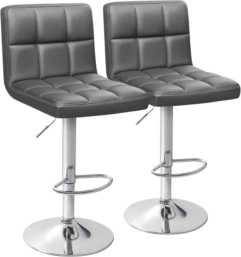 Homall Bar Stools Modern PU Leather Adjustable Swivel Barstools, Armless Hydraulic Kitchen Counter Bar Stool Extra Height Square Island Barstool with Back Set of 2 (Leather, Black) - Grand Goldman