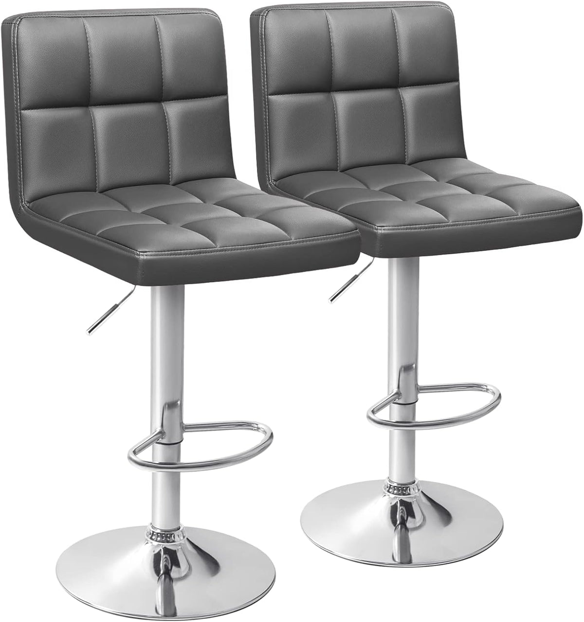 Homall Bar Stools Modern PU Leather Adjustable Swivel Barstools, Armless Hydraulic Kitchen Counter Bar Stool Extra Height Square Island Barstool with Back Set of 2 (Leather, Black) - Grand Goldman