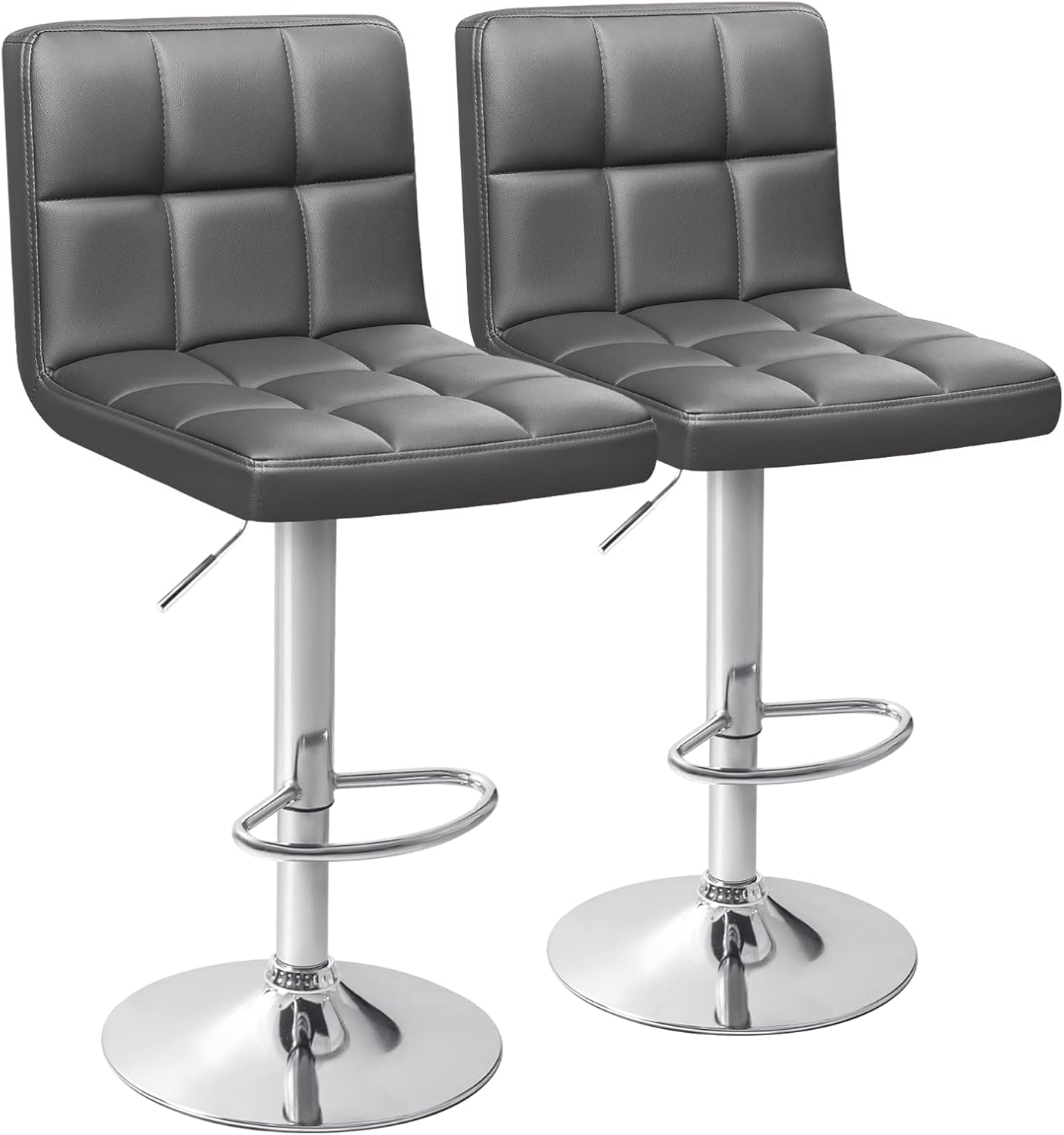 Homall Bar Stools Modern PU Leather Adjustable Swivel Barstools, Armless Hydraulic Kitchen Counter Bar Stool Extra Height Square Island Barstool with Back Set of 2 (Leather, Black) - Grand Goldman