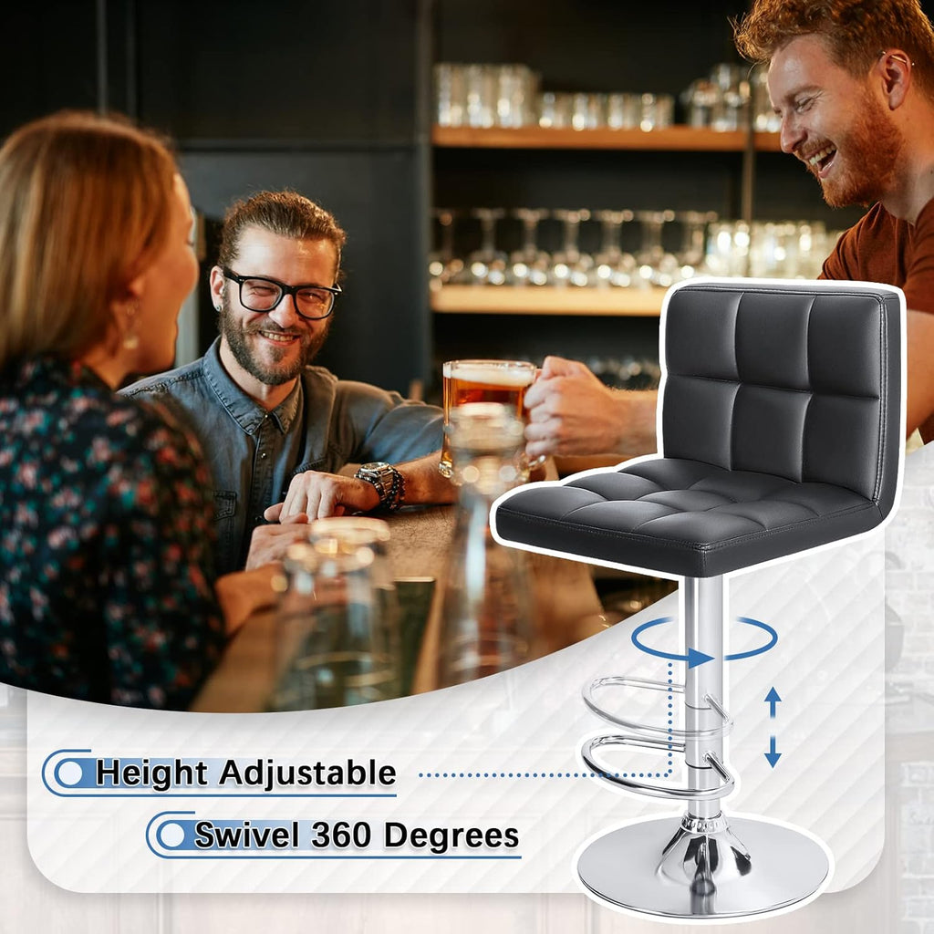 Homall Bar Stools Modern PU Leather Adjustable Swivel Barstools, Armless Hydraulic Kitchen Counter Bar Stool Extra Height Square Island Barstool with Back Set of 2 (Leather, Black) - Grand Goldman