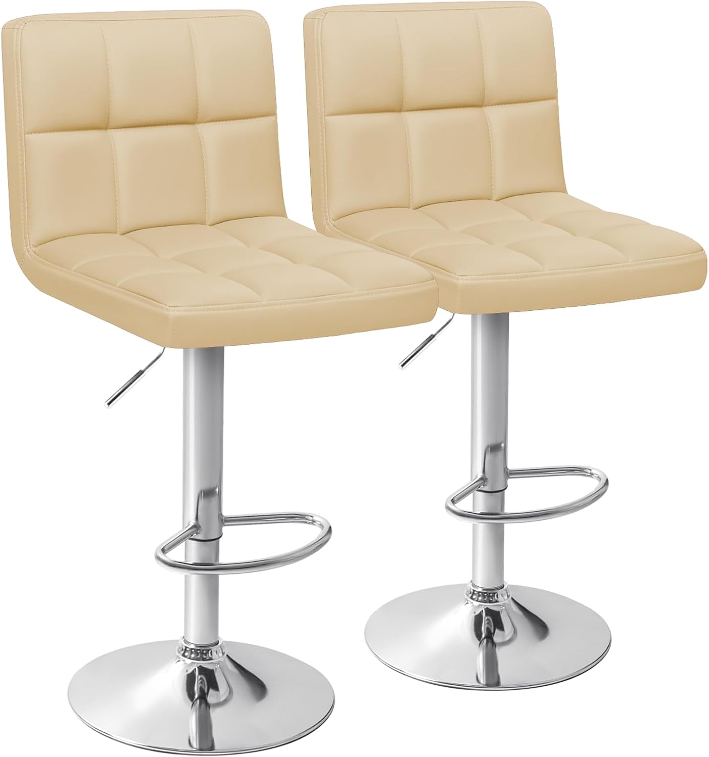 Homall Bar Stools Modern PU Leather Adjustable Swivel Barstools, Armless Hydraulic Kitchen Counter Bar Stool Extra Height Square Island Barstool with Back Set of 2 (Leather, Black) - Grand Goldman