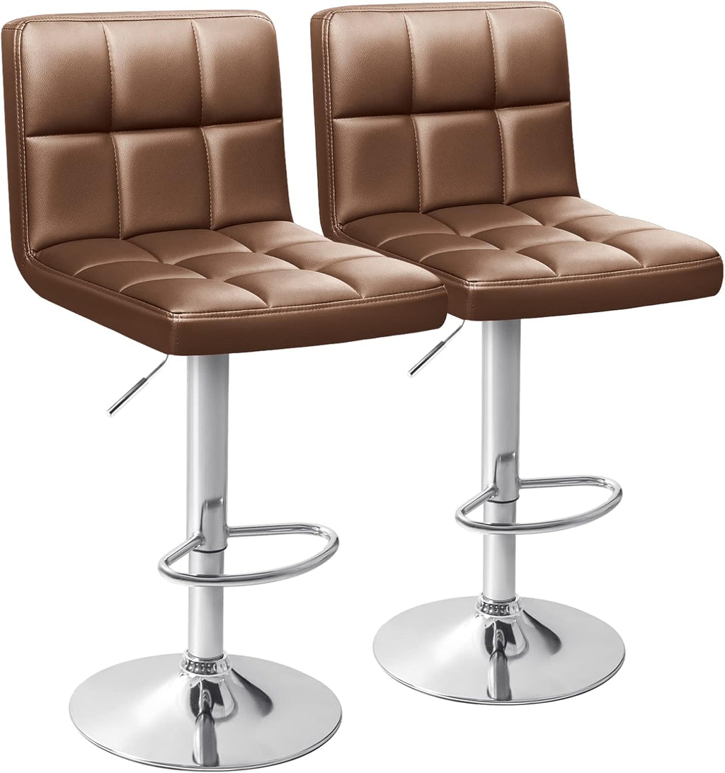 Homall Bar Stools Modern PU Leather Adjustable Swivel Barstools, Armless Hydraulic Kitchen Counter Bar Stool Extra Height Square Island Barstool with Back Set of 2 (Leather, Black) - Grand Goldman