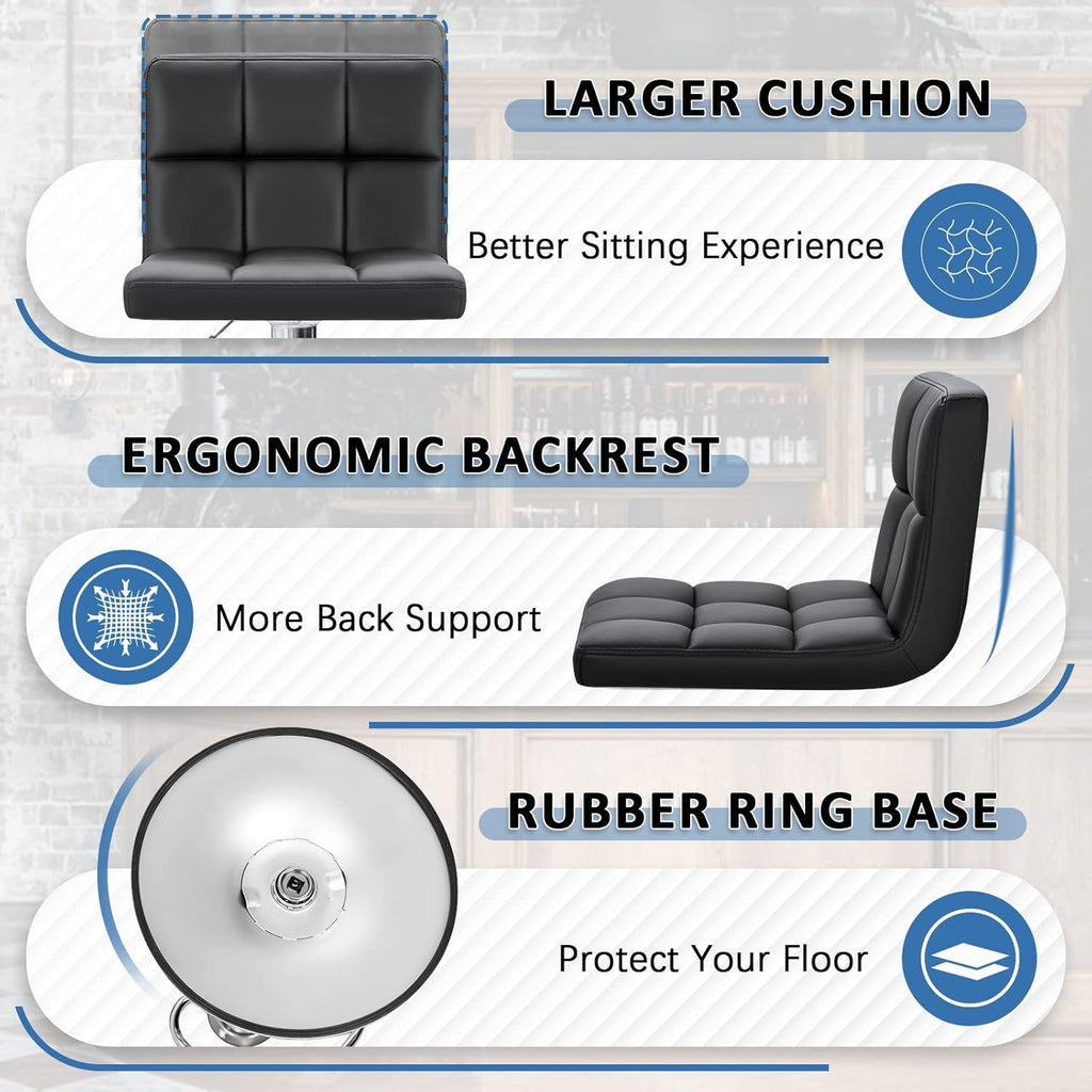 Homall Bar Stools Modern PU Leather Adjustable Swivel Barstools, Armless Hydraulic Kitchen Counter Bar Stool Extra Height Square Island Barstool with Back Set of 2 (Leather, Black) - Grand Goldman
