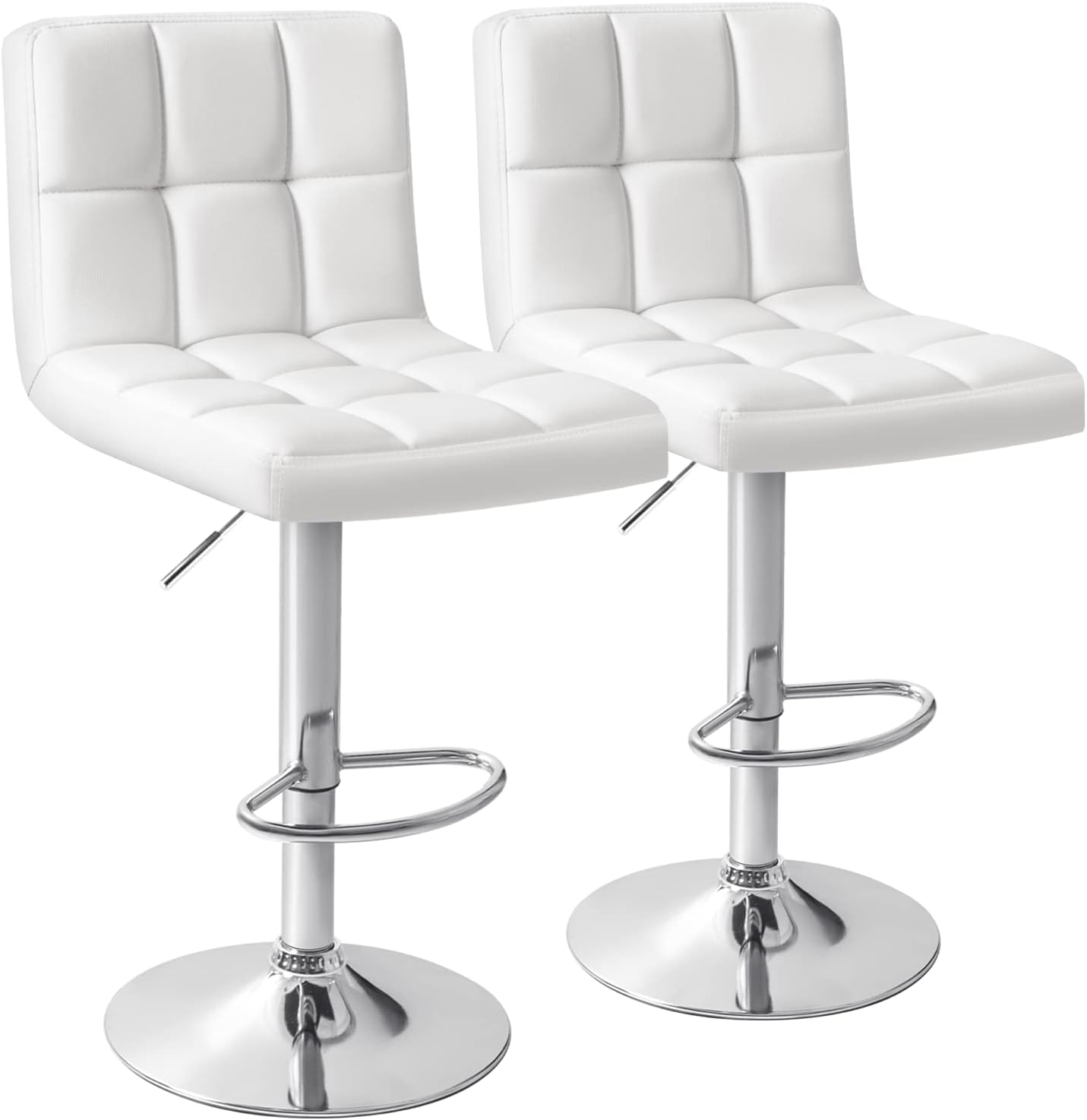 Homall Bar Stools Modern PU Leather Adjustable Swivel Barstools, Armless Hydraulic Kitchen Counter Bar Stool Extra Height Square Island Barstool with Back Set of 2 (Leather, Black) - Grand Goldman