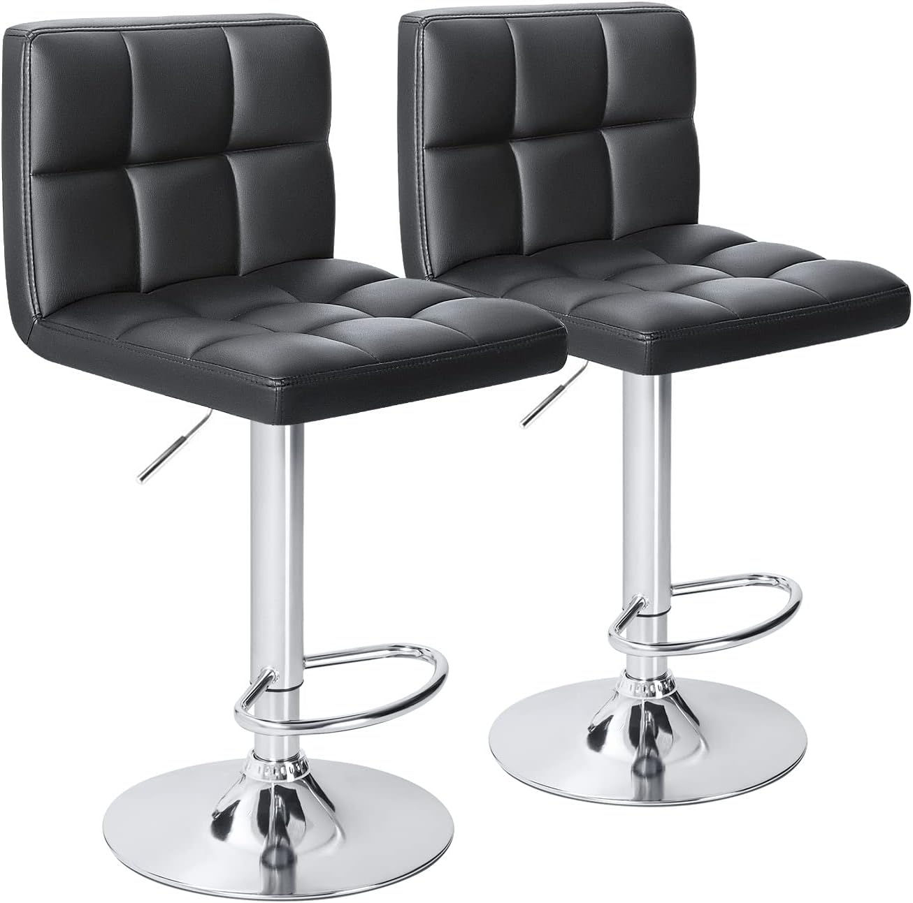 Homall Bar Stools Modern PU Leather Adjustable Swivel Barstools, Armless Hydraulic Kitchen Counter Bar Stool Extra Height Square Island Barstool with Back Set of 2 (Leather, Black) - Grand Goldman