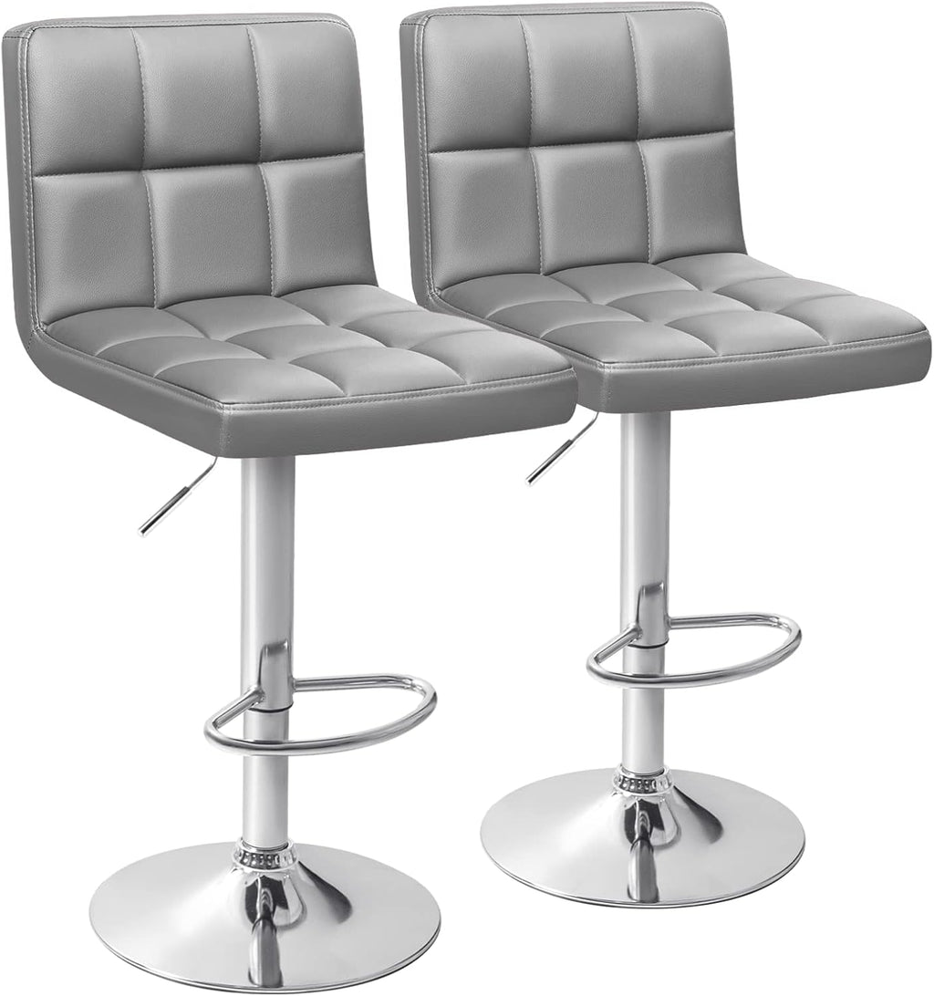 Homall Bar Stools Modern PU Leather Adjustable Swivel Barstools, Armless Hydraulic Kitchen Counter Bar Stool Extra Height Square Island Barstool with Back Set of 2 (Leather, Black) - Grand Goldman