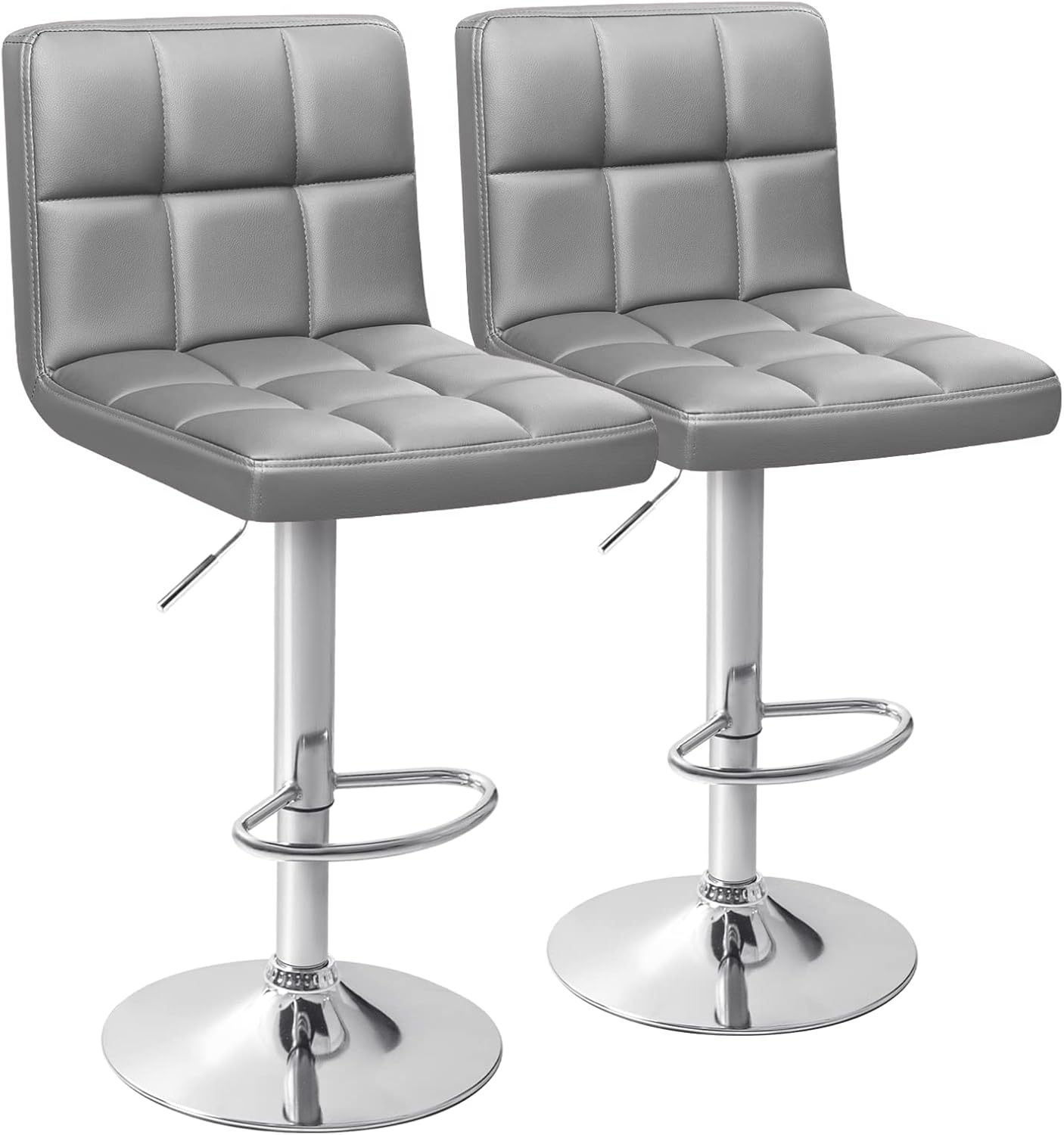 Homall Bar Stools Modern PU Leather Adjustable Swivel Barstools, Armless Hydraulic Kitchen Counter Bar Stool Extra Height Square Island Barstool with Back Set of 2 (Leather, Black) - Grand Goldman