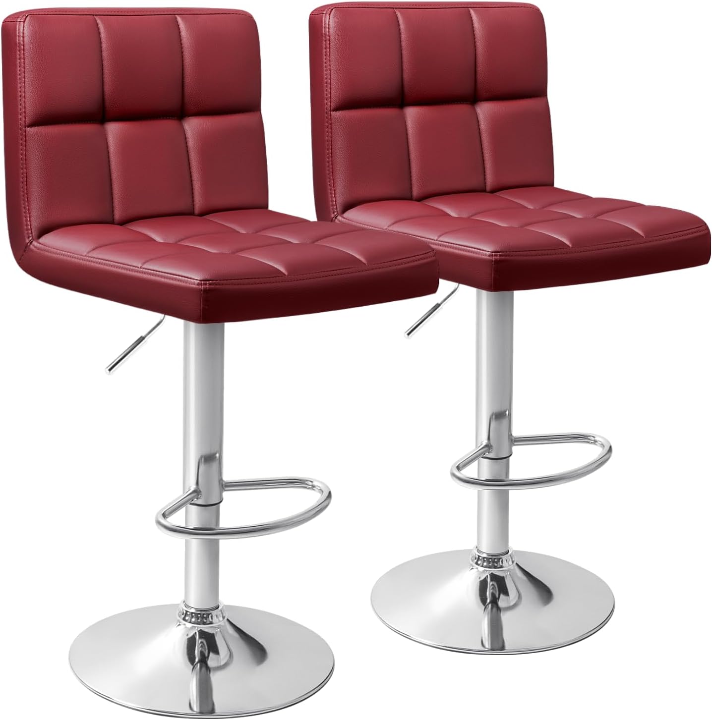 Homall Bar Stools Modern PU Leather Adjustable Swivel Barstools, Armless Hydraulic Kitchen Counter Bar Stool Extra Height Square Island Barstool with Back Set of 2 (Leather, Black) - Grand Goldman