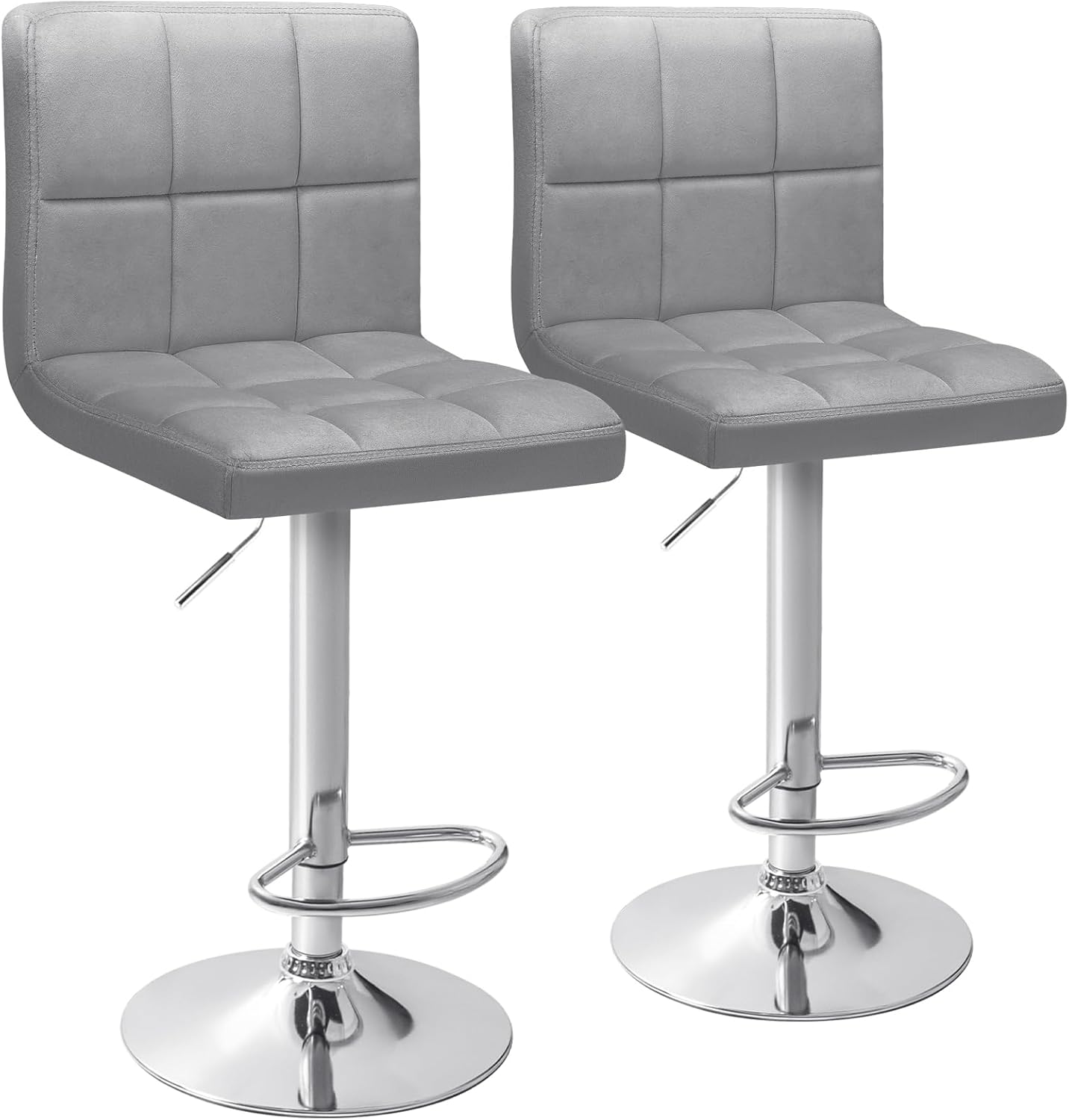 Homall Bar Stools Modern PU Leather Adjustable Swivel Barstools, Armless Hydraulic Kitchen Counter Bar Stool Extra Height Square Island Barstool with Back Set of 2 (Leather, Black) - Grand Goldman