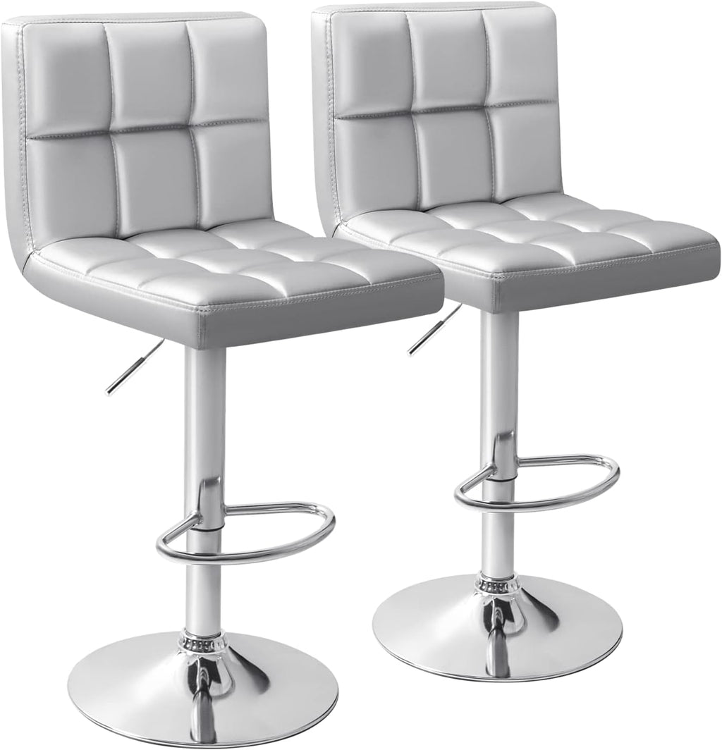 Homall Bar Stools Modern PU Leather Adjustable Swivel Barstools, Armless Hydraulic Kitchen Counter Bar Stool Extra Height Square Island Barstool with Back Set of 2 (Leather, Black) - Grand Goldman