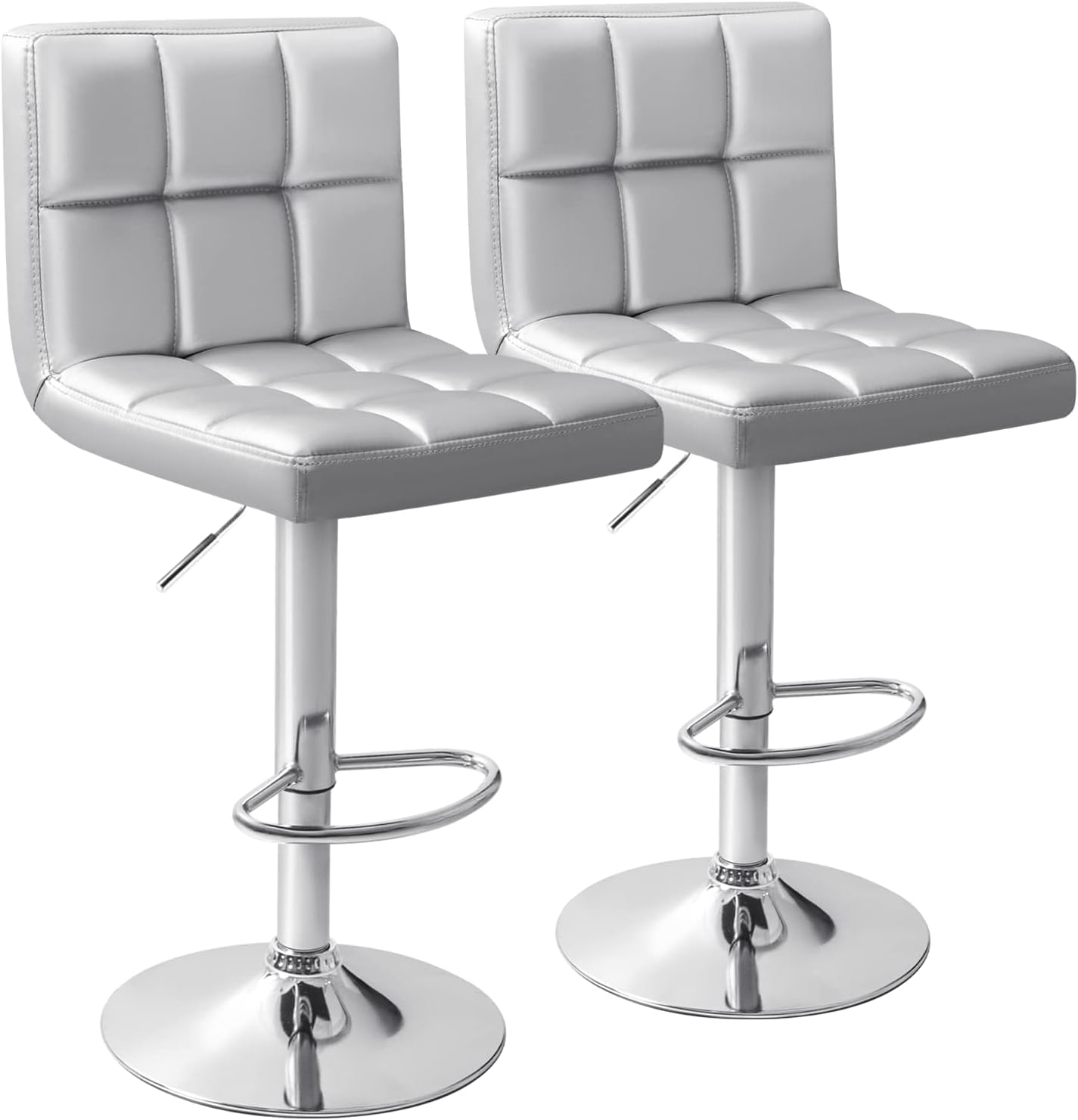 Homall Bar Stools Modern PU Leather Adjustable Swivel Barstools, Armless Hydraulic Kitchen Counter Bar Stool Extra Height Square Island Barstool with Back Set of 2 (Leather, Black) - Grand Goldman