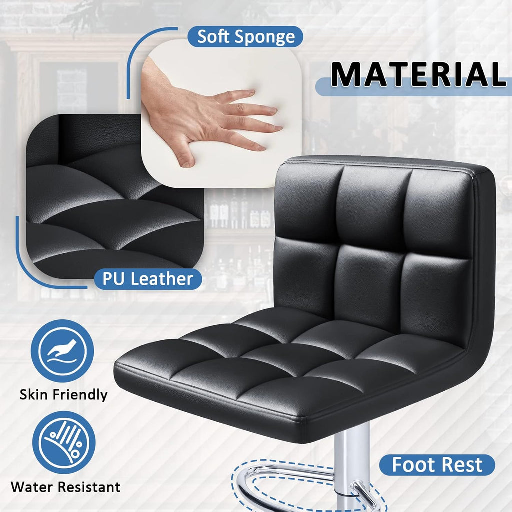 Homall Bar Stools Modern PU Leather Adjustable Swivel Barstools, Armless Hydraulic Kitchen Counter Bar Stool Extra Height Square Island Barstool with Back Set of 2 (Leather, Black) - Grand Goldman