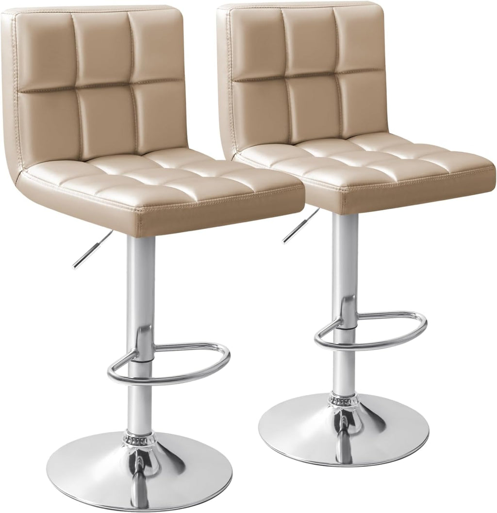Homall Bar Stools Modern PU Leather Adjustable Swivel Barstools, Armless Hydraulic Kitchen Counter Bar Stool Extra Height Square Island Barstool with Back Set of 2 (Leather, Black) - Grand Goldman