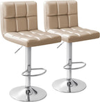 Homall Bar Stools Modern PU Leather Adjustable Swivel Barstools, Armless Hydraulic Kitchen Counter Bar Stool Extra Height Square Island Barstool with Back Set of 2 (Leather, Black) - Grand Goldman