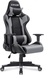 Homall Gaming Chair, Office Chair High Back Computer Chair Leather Desk Chair Racing Executive Ergonomic Adjustable Swivel Task Chair with Headrest and Lumbar Support (White) - Grand Goldman