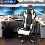 Homall Gaming Chair, Office Chair High Back Computer Chair Leather Desk Chair Racing Executive Ergonomic Adjustable Swivel Task Chair with Headrest and Lumbar Support (White) - Grand Goldman