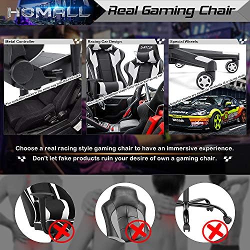 Homall Gaming Chair, Office Chair High Back Computer Chair Leather Desk Chair Racing Executive Ergonomic Adjustable Swivel Task Chair with Headrest and Lumbar Support (White) - Grand Goldman