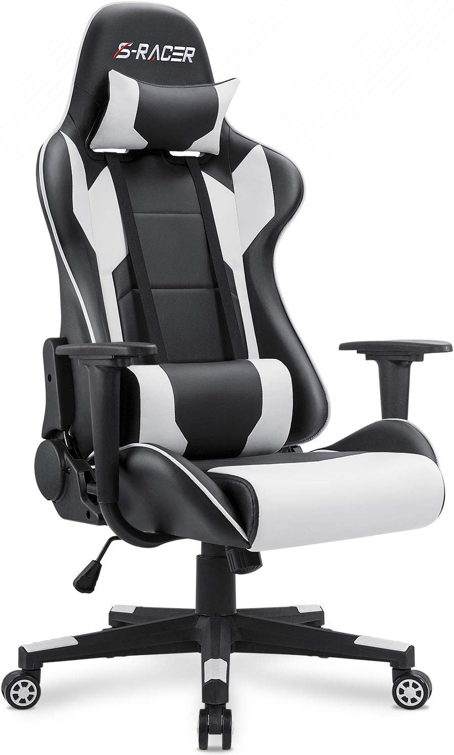 Homall Gaming Chair, Office Chair High Back Computer Chair Leather Desk Chair Racing Executive Ergonomic Adjustable Swivel Task Chair with Headrest and Lumbar Support (White) - Grand Goldman