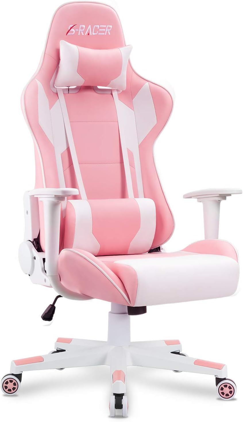 Homall Gaming Chair, Office Chair High Back Computer Chair Leather Desk Chair Racing Executive Ergonomic Adjustable Swivel Task Chair with Headrest and Lumbar Support (White) - Grand Goldman