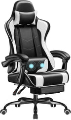 Homall Gaming Chair, Video Game Chair with Footrest and Massage Lumbar Support, Ergonomic Computer Chair Height Adjustable with Swivel Seat and Headrest (White) - Grand Goldman