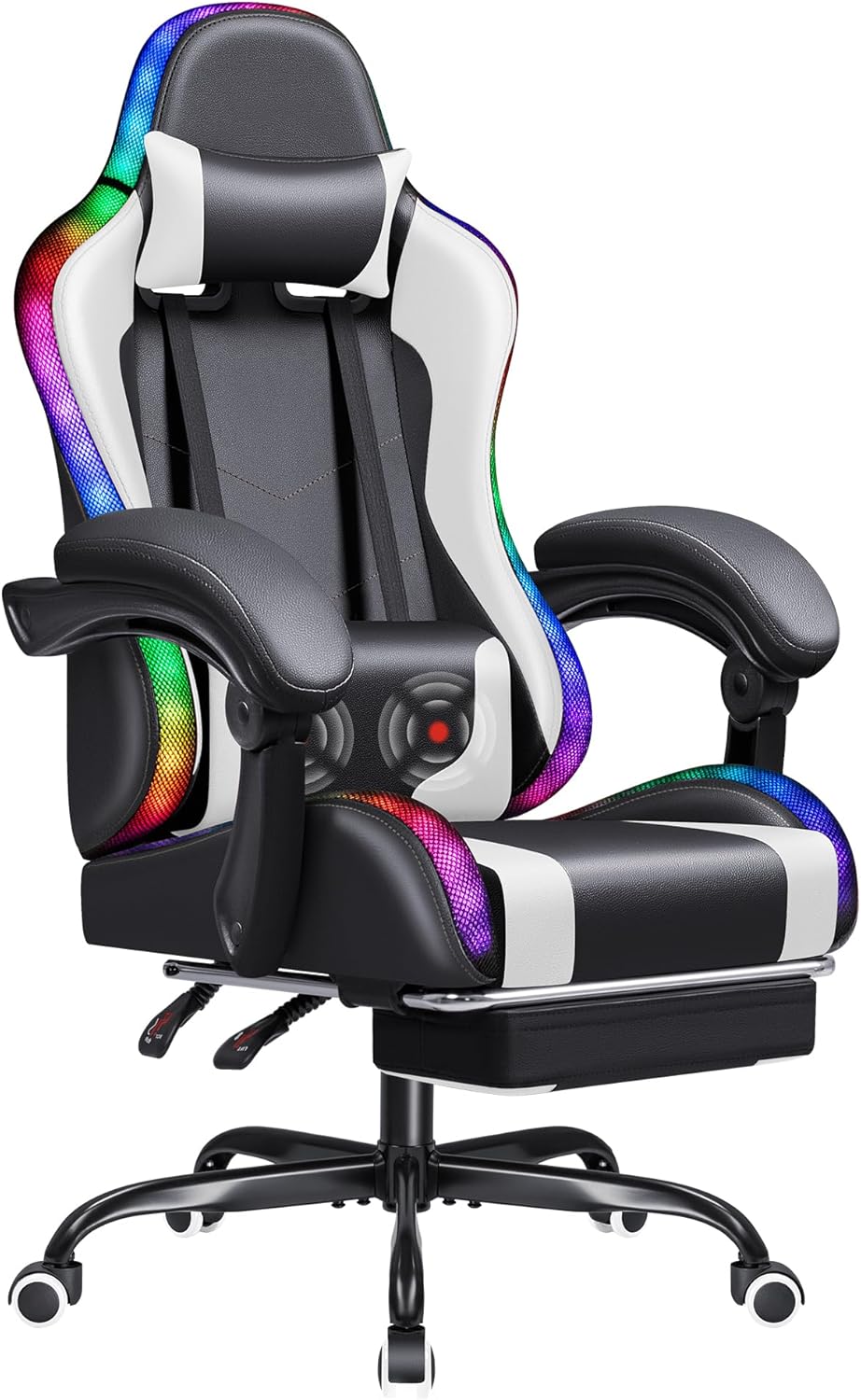 Homall Gaming Chair, Video Game Chair with Footrest and Massage Lumbar Support, Ergonomic Computer Chair Height Adjustable with Swivel Seat and Headrest (White) - Grand Goldman