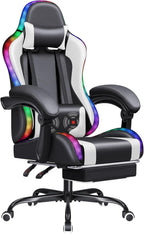 Homall Gaming Chair, Video Game Chair with Footrest and Massage Lumbar Support, Ergonomic Computer Chair Height Adjustable with Swivel Seat and Headrest (White) - Grand Goldman