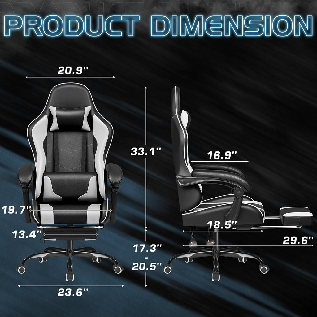 Homall Gaming Chair, Video Game Chair with Footrest and Massage Lumbar Support, Ergonomic Computer Chair Height Adjustable with Swivel Seat and Headrest (White) - Grand Goldman