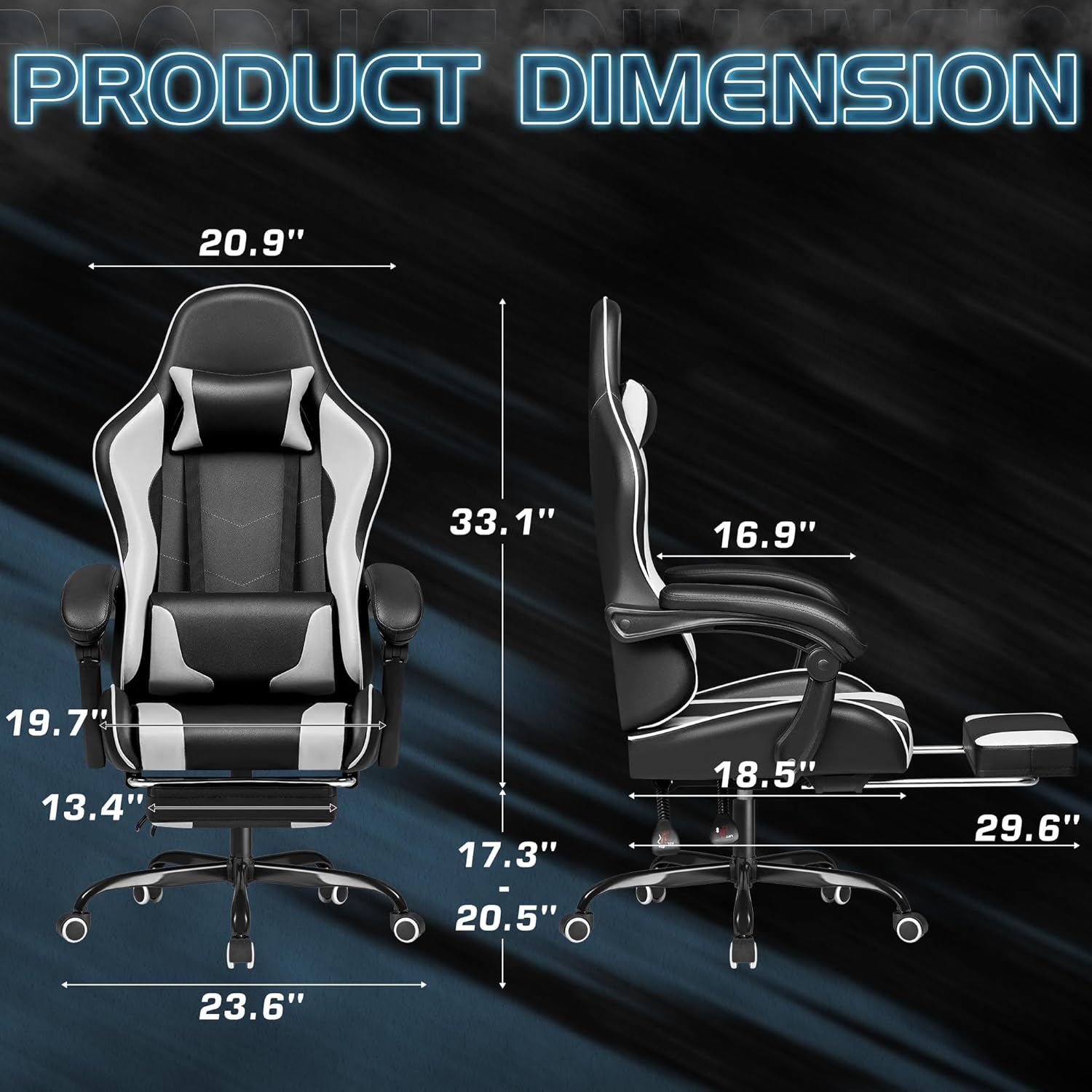 Homall Gaming Chair, Video Game Chair with Footrest and Massage Lumbar Support, Ergonomic Computer Chair Height Adjustable with Swivel Seat and Headrest (White) - Grand Goldman