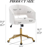Home Office Chair Swivel Velvet Desk Chair Accent Armchair Upholstered Modern Tufted Chairs with Gold Base for Girls Women Ergonomic Study Seat Computer Task Stools for Living Room(Cream) - Grand Goldman