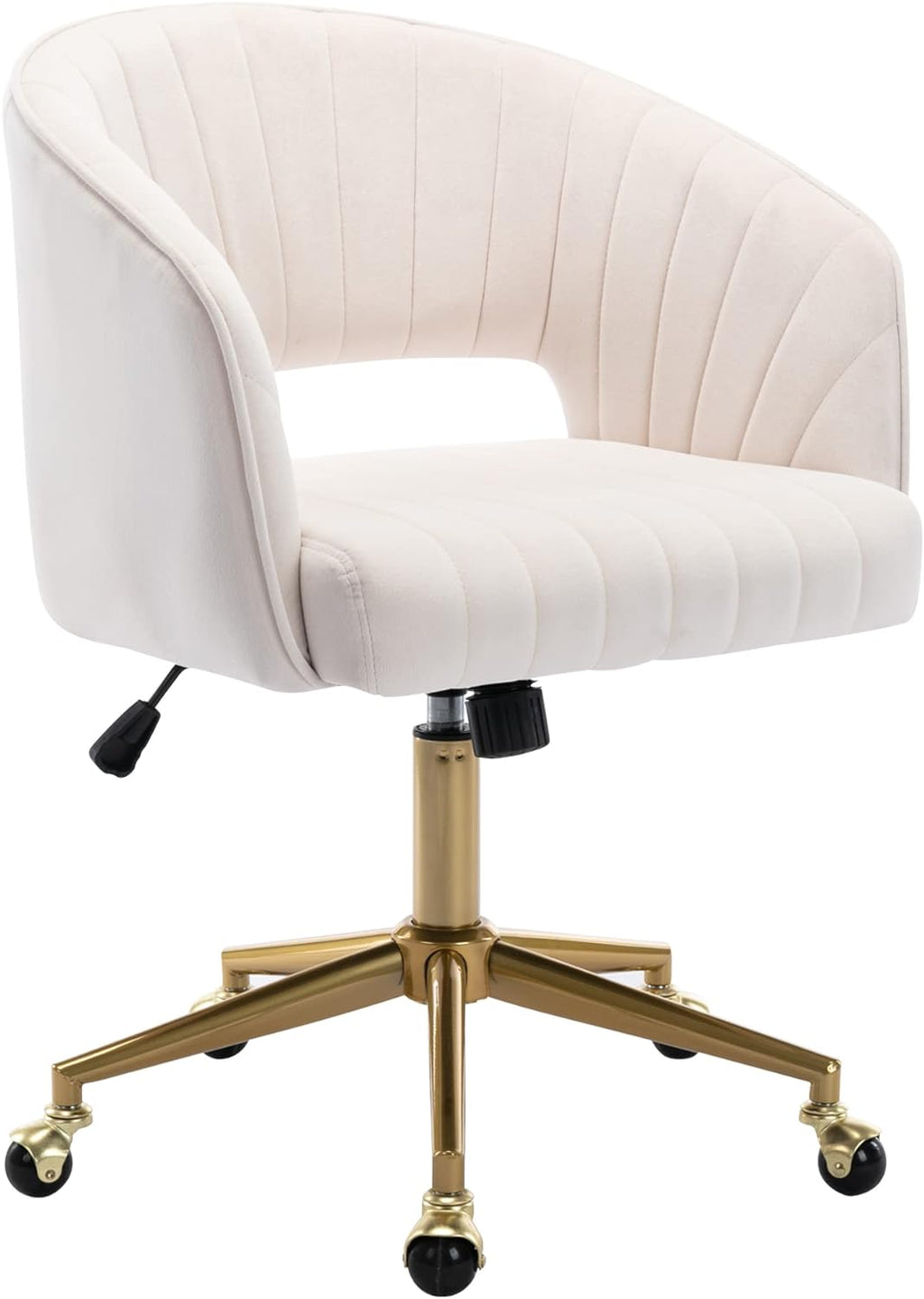 Home Office Chair Swivel Velvet Desk Chair Accent Armchair Upholstered Modern Tufted Chairs with Gold Base for Girls Women Ergonomic Study Seat Computer Task Stools for Living Room(Cream) - Grand Goldman