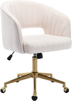 Home Office Chair Swivel Velvet Desk Chair Accent Armchair Upholstered Modern Tufted Chairs with Gold Base for Girls Women Ergonomic Study Seat Computer Task Stools for Living Room(Cream) - Grand Goldman