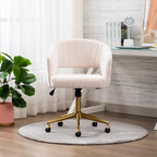 Home Office Chair Swivel Velvet Desk Chair Accent Armchair Upholstered Modern Tufted Chairs with Gold Base for Girls Women Ergonomic Study Seat Computer Task Stools for Living Room(Cream) - Grand Goldman