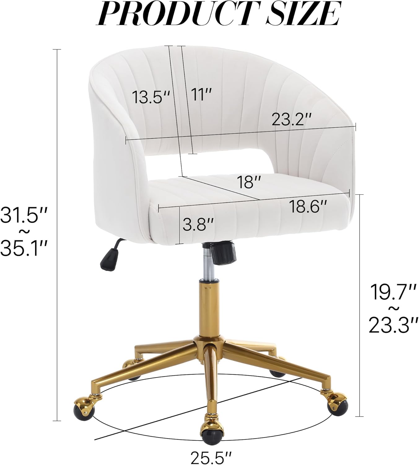 Home Office Chair Swivel Velvet Desk Chair Accent Armchair Upholstered Modern Tufted Chairs with Gold Base for Girls Women Ergonomic Study Seat Computer Task Stools for Living Room(Cream) - Grand Goldman