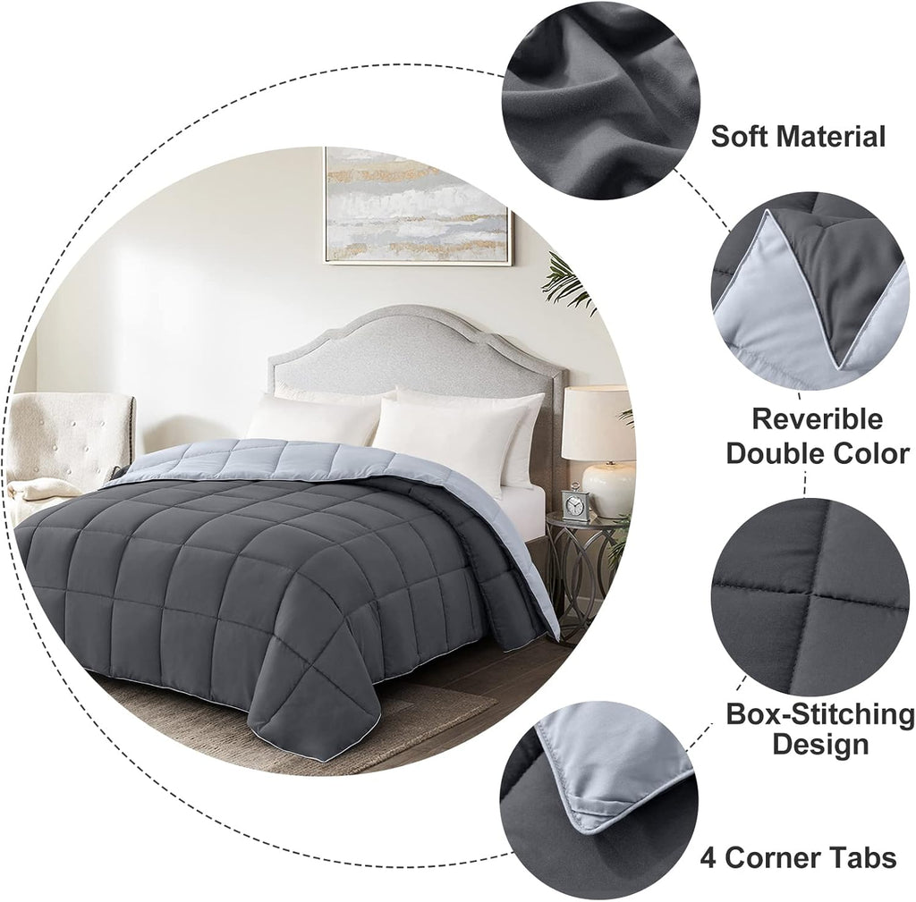 Homelike Moment Lightweight Queen Comforter - Grey Down Alternative Bedding Comforters Queen Size, All Season Duvet Insert Quilted Reversible Bed Comforter Soft Queen Full Size Dark Gray/Light Grey - Grand Goldman