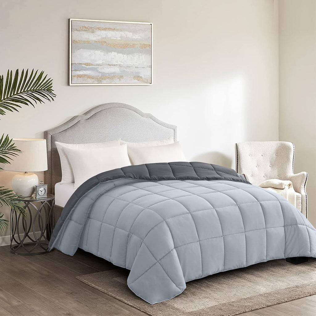Homelike Moment Lightweight Queen Comforter - Grey Down Alternative Bedding Comforters Queen Size, All Season Duvet Insert Quilted Reversible Bed Comforter Soft Queen Full Size Dark Gray/Light Grey - Grand Goldman