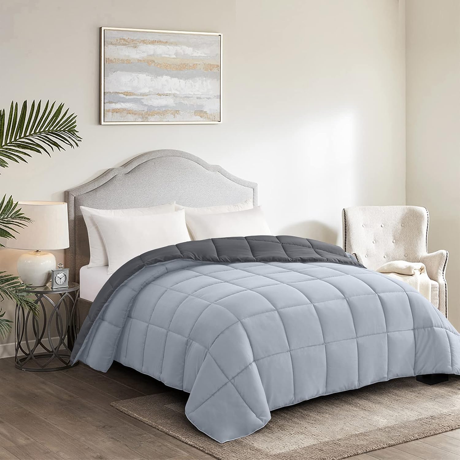 Homelike Moment Lightweight Queen Comforter - Grey Down Alternative Bedding Comforters Queen Size, All Season Duvet Insert Quilted Reversible Bed Comforter Soft Queen Full Size Dark Gray/Light Grey - Grand Goldman