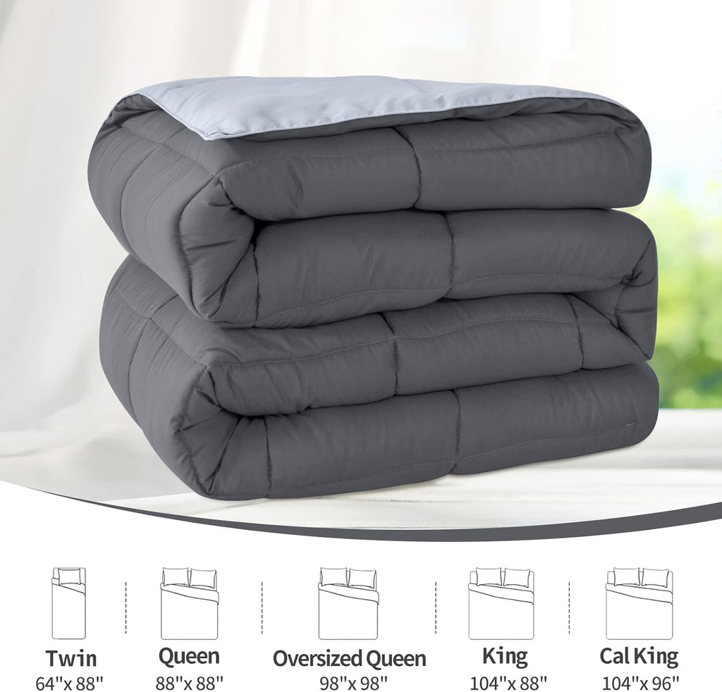 Homelike Moment Lightweight Queen Comforter - Grey Down Alternative Bedding Comforters Queen Size, All Season Duvet Insert Quilted Reversible Bed Comforter Soft Queen Full Size Dark Gray/Light Grey - Grand Goldman