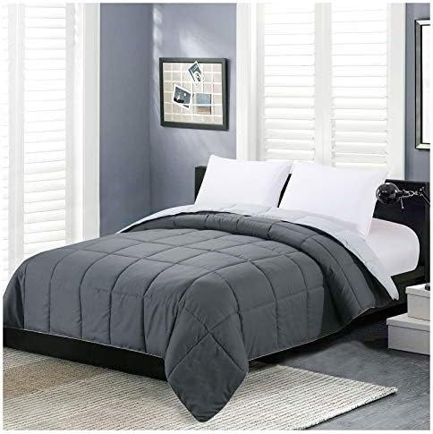 Homelike Moment Lightweight Queen Comforter - Grey Down Alternative Bedding Comforters Queen Size, All Season Duvet Insert Quilted Reversible Bed Comforter Soft Queen Full Size Dark Gray/Light Grey - Grand Goldman