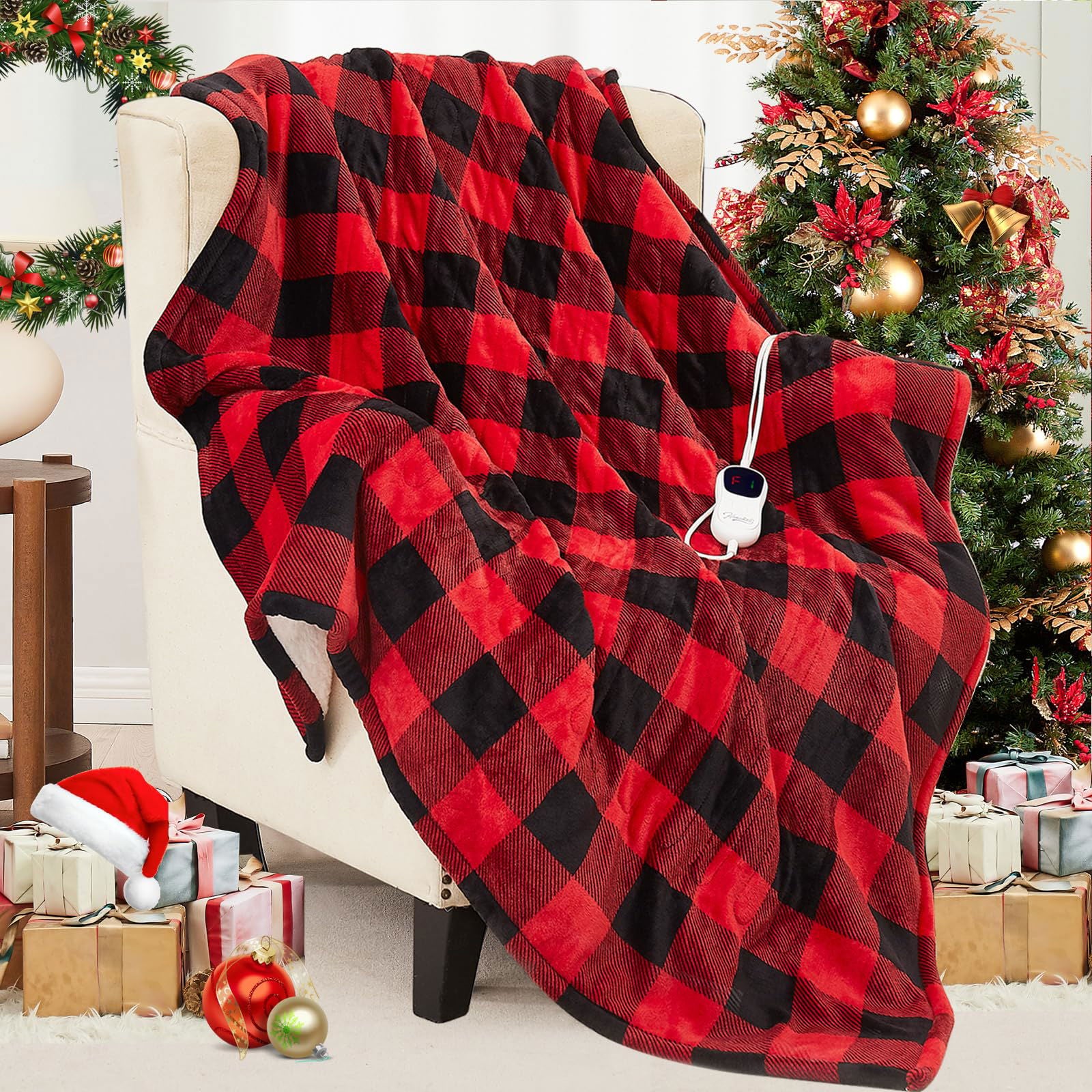 Homemate Electric Blanket Heated Throw - 50“x60“ Ultra Soft Cozy Flannel Heating Blanket with 10 Fast Heat Levels 8 Hours Auto Off Over-Heated Protection ETL Certification Keep Warm in Home Office - Grand Goldman