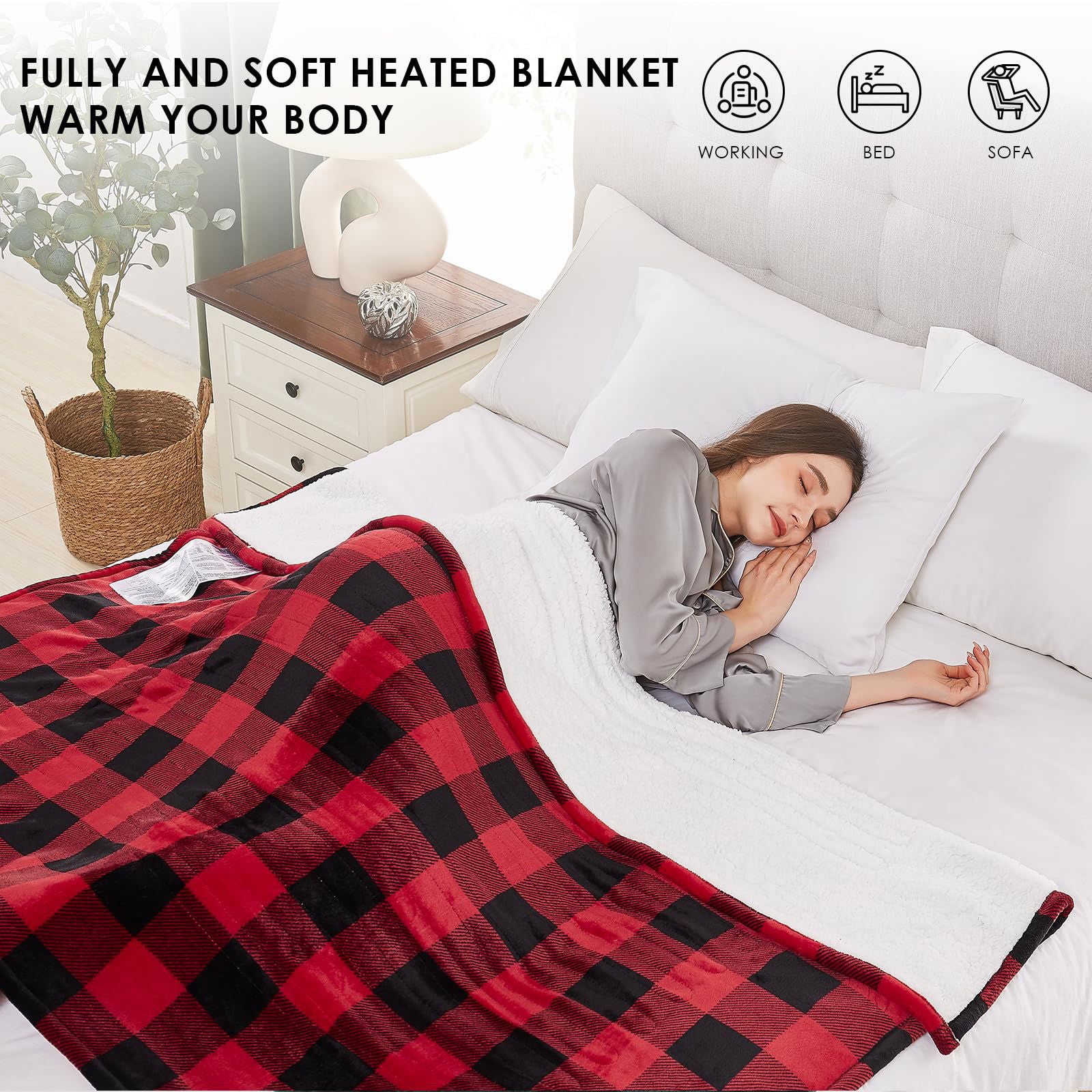 Homemate Electric Blanket Heated Throw - 50“x60“ Ultra Soft Cozy Flannel Heating Blanket with 10 Fast Heat Levels 8 Hours Auto Off Over-Heated Protection ETL Certification Keep Warm in Home Office - Grand Goldman