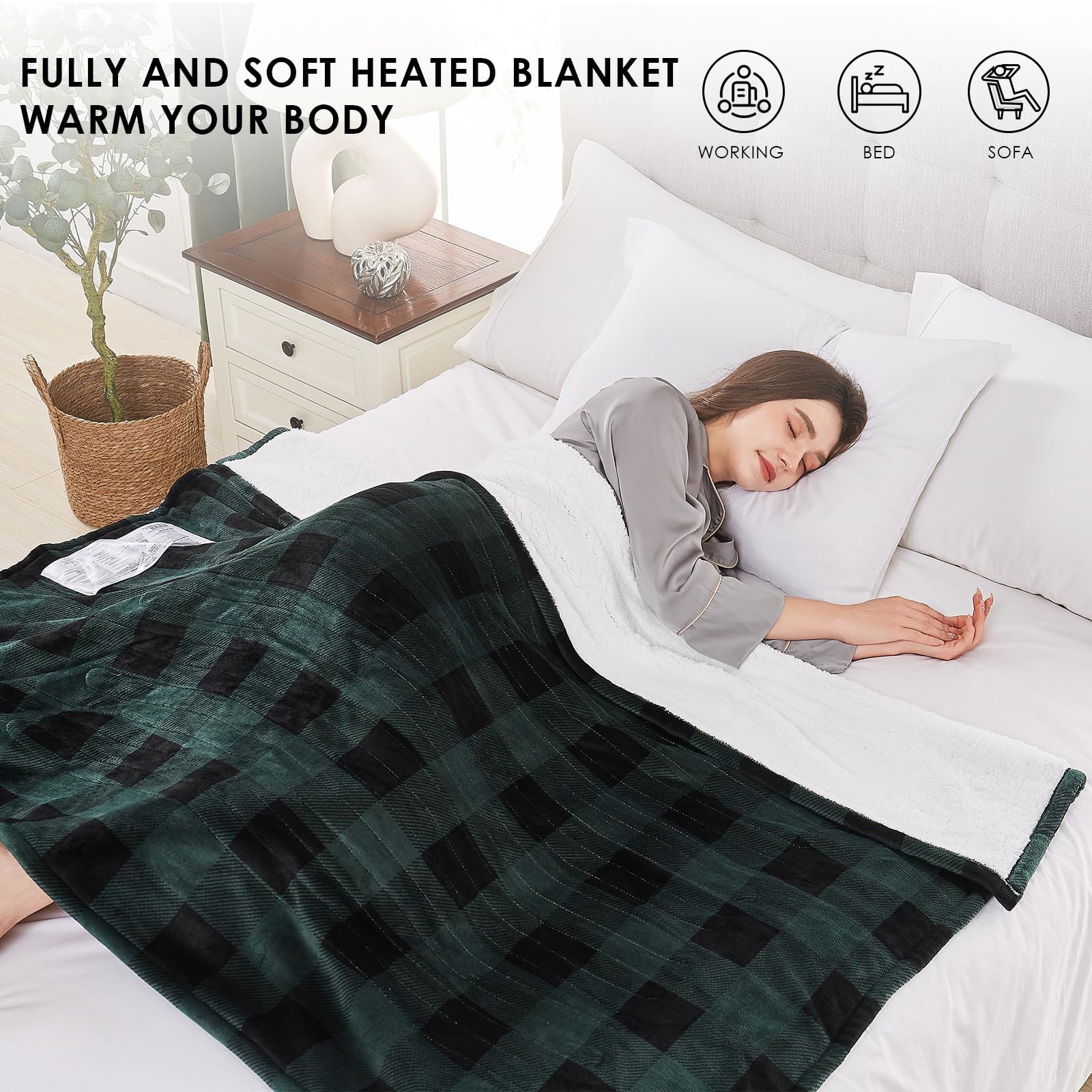 Homemate Electric Blanket Heated Throw - 50“x60“ Ultra Soft Cozy Flannel Heating Blanket with 10 Fast Heat Levels 8 Hours Auto Off Over-Heated Protection ETL Certification Keep Warm in Home Office - Grand Goldman