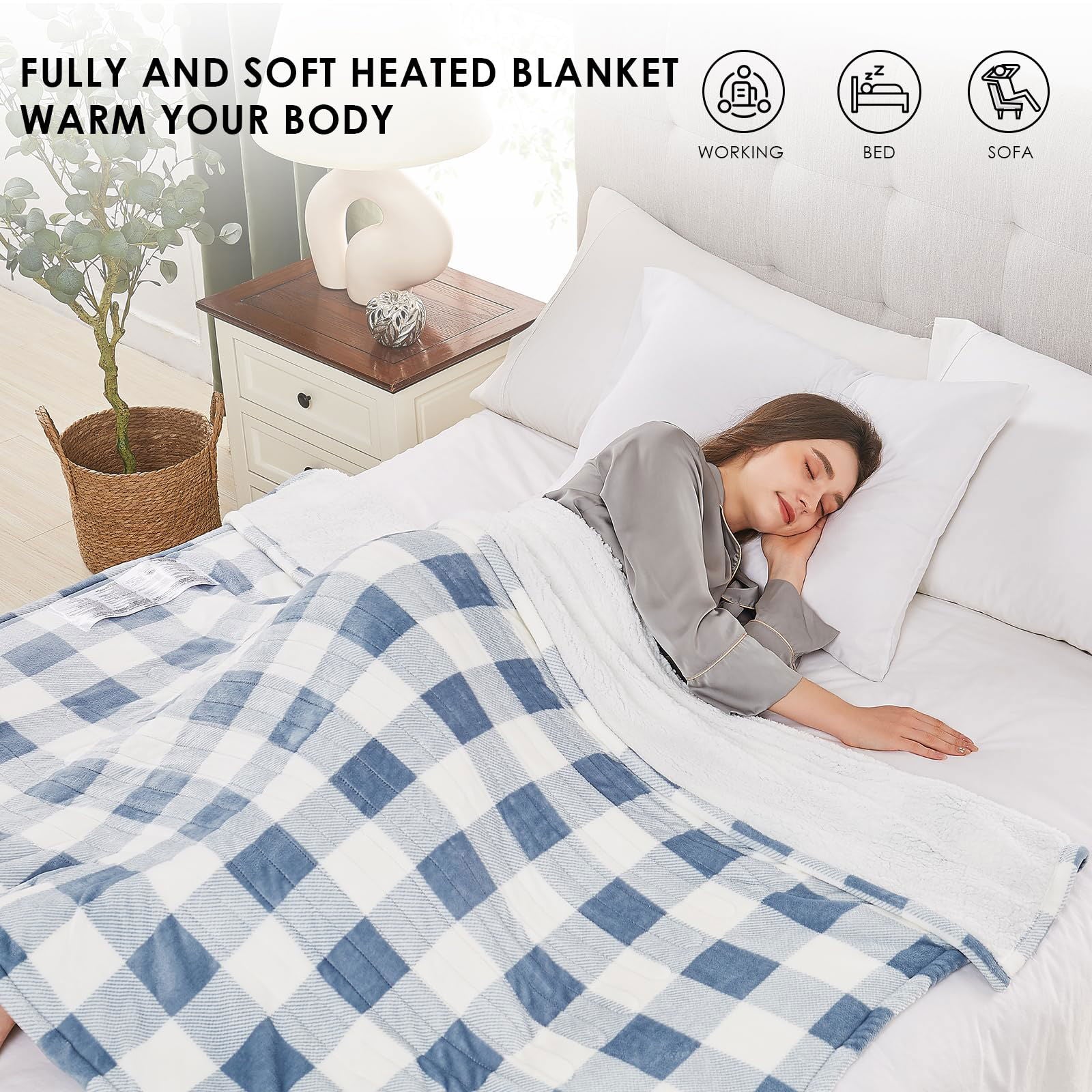 Homemate Electric Blanket Heated Throw - 50“x60“ Ultra Soft Cozy Flannel Heating Blanket with 10 Fast Heat Levels 8 Hours Auto Off Over-Heated Protection ETL Certification Keep Warm in Home Office - Grand Goldman