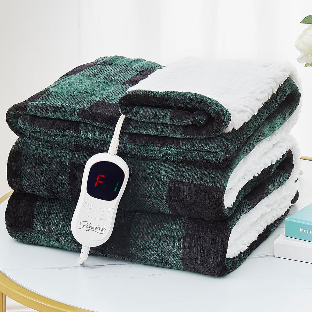 Homemate Electric Blanket Heated Throw - 50“x60“ Ultra Soft Cozy Flannel Heating Blanket with 10 Fast Heat Levels 8 Hours Auto Off Over-Heated Protection ETL Certification Keep Warm in Home Office - Grand Goldman